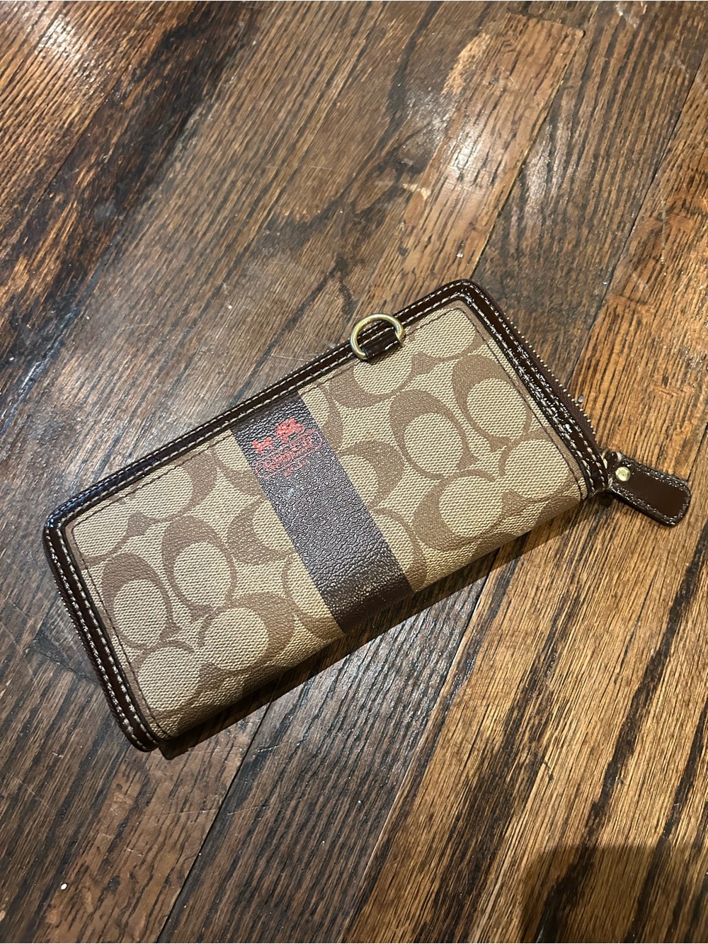 Coach Signature Zip-Around Wallet in Brown and Tan